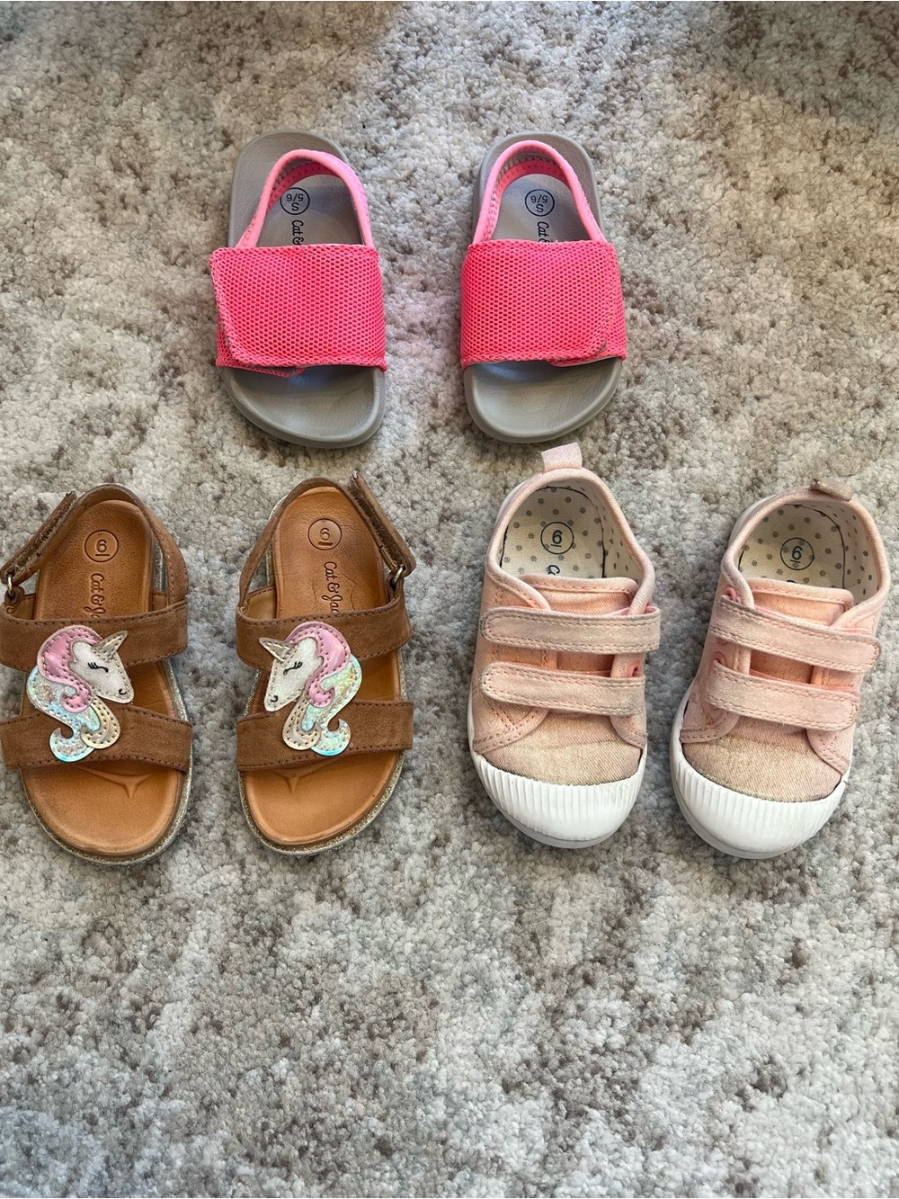 Cat & Jack Girls Sneaker and Sandals Shoe Bundle for Kids | Size 5/6 & 6